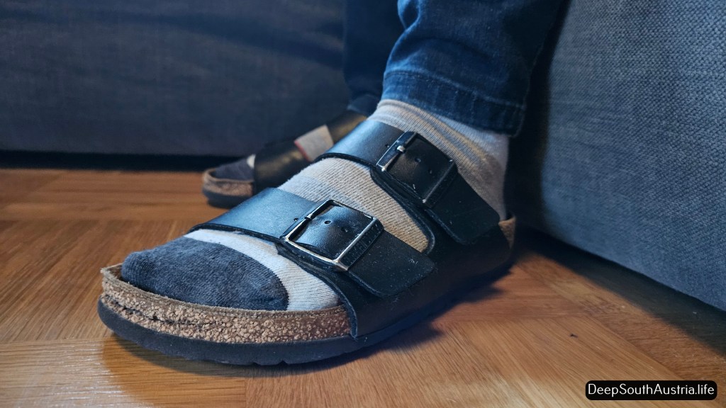 Birkenstock sandals pretending to be slippers