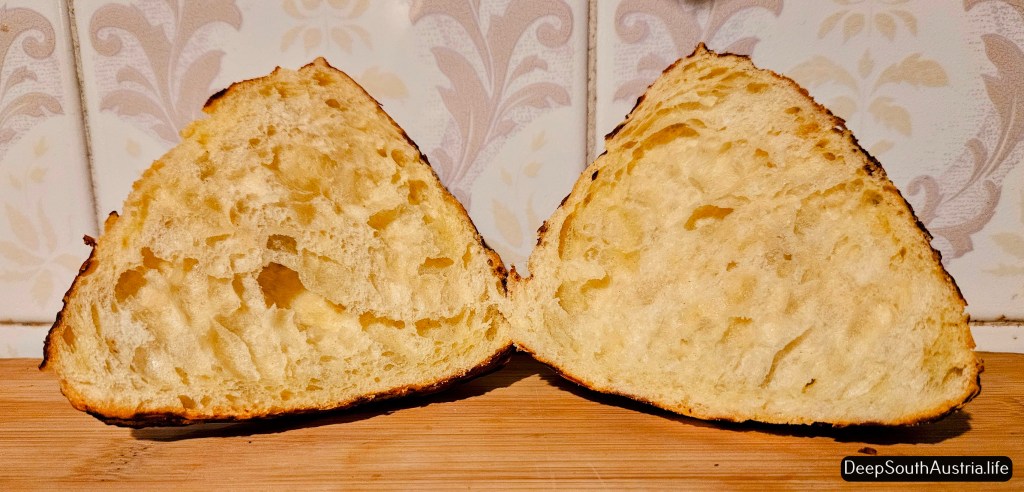 The inside of a laugenecke pastry
