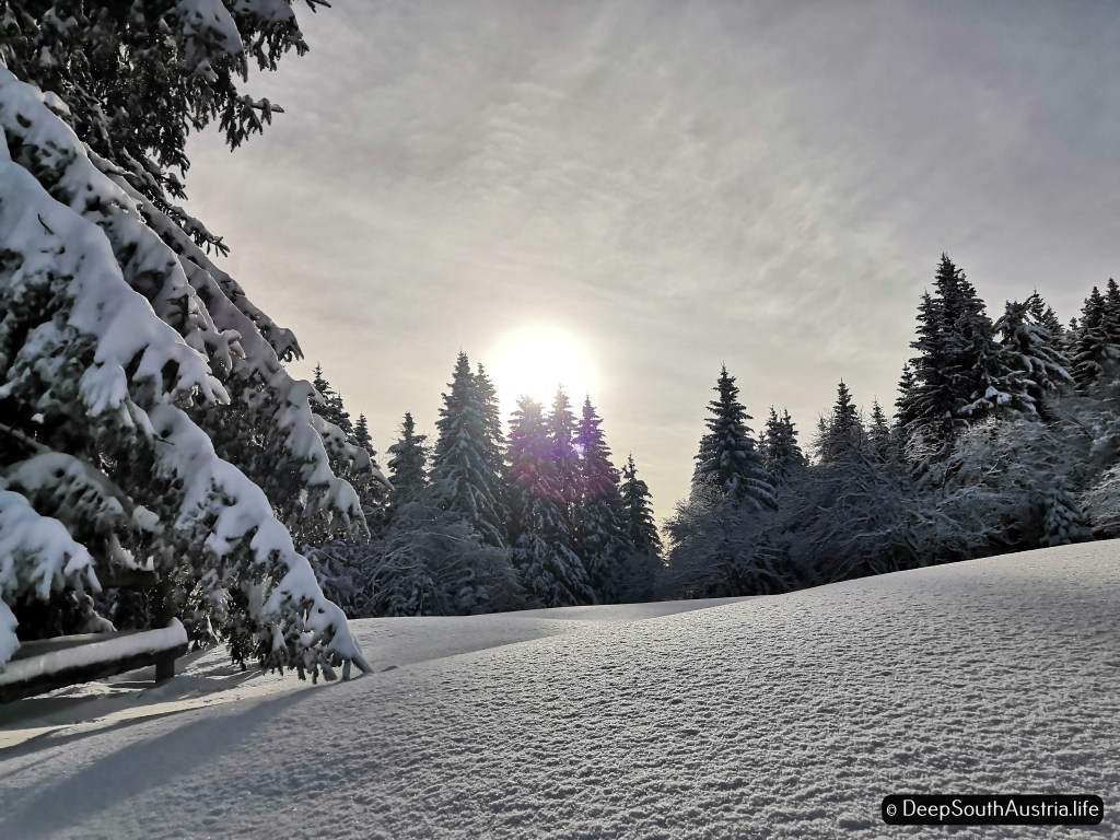 Deep snow at Dreiländereck ski resort, in Carinthia, Austria.
