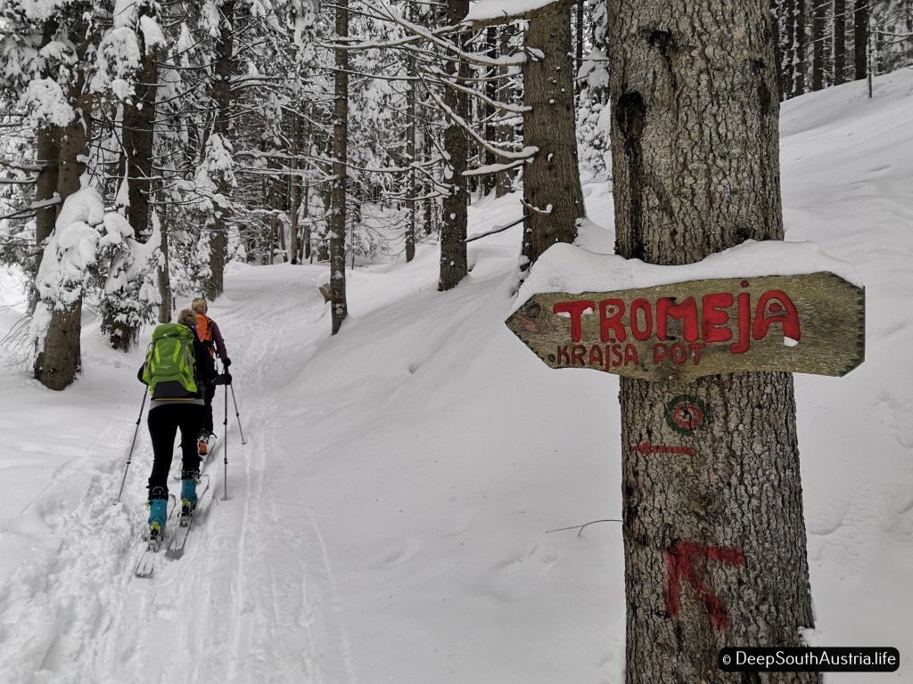 Hiking up the Slovenian side of Dreiländereck ski resort