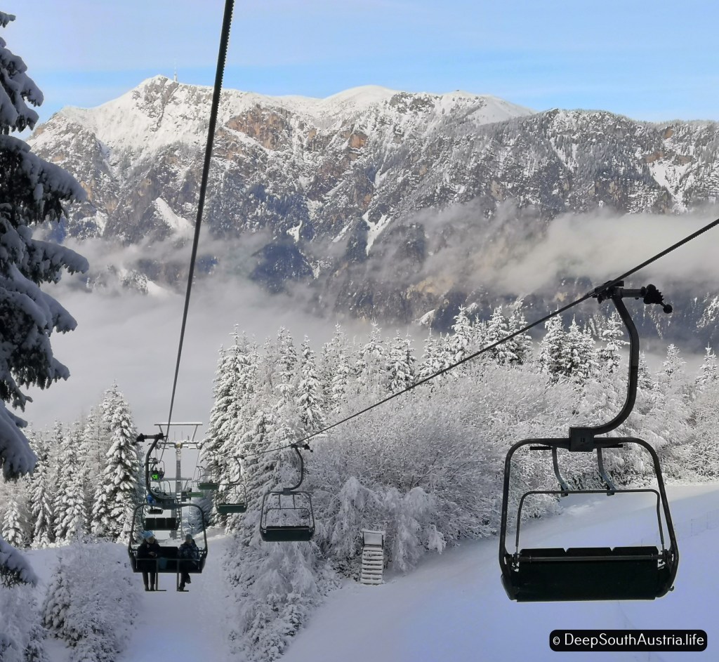 Ski lift at Dreiländereck ski resort, in Carinthia, Austria.