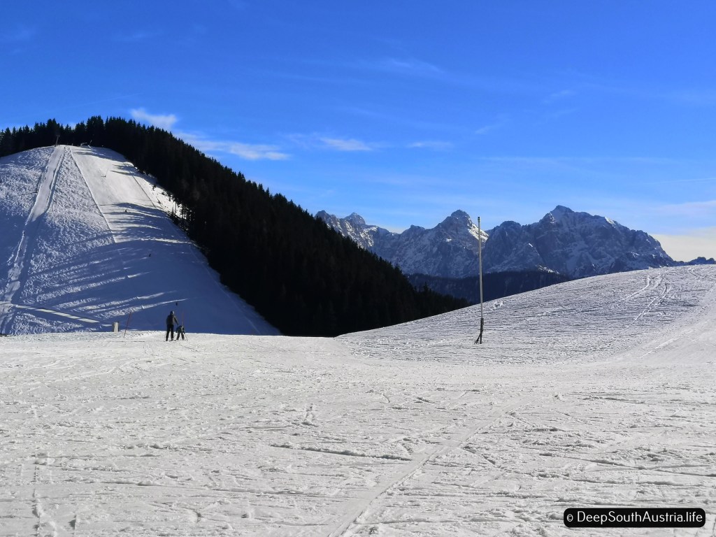 Upper slopes at Dreiländereck ski resort, in Carinthia, Austria.