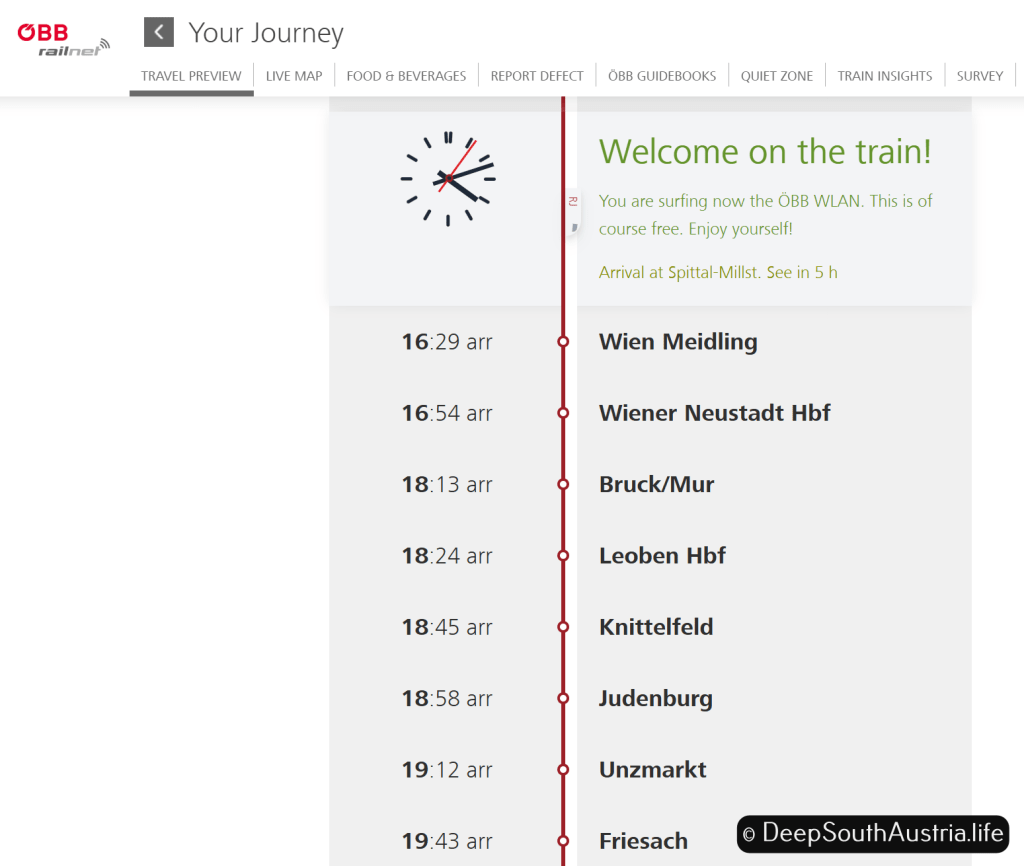 Journey tracker on Free magazines on ÖBB RailJet train, Austria