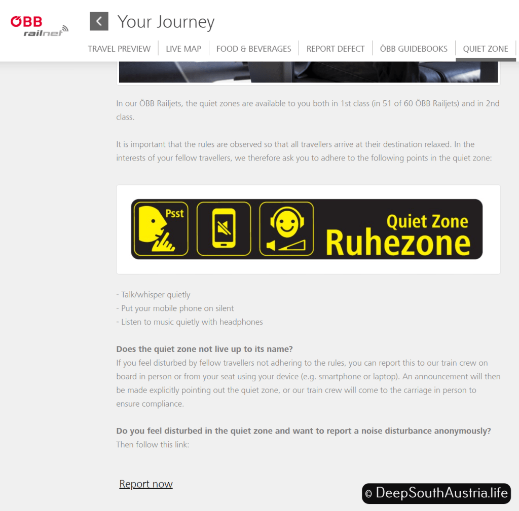 Quiet zone on Free magazines on ÖBB RailJet train, Austria