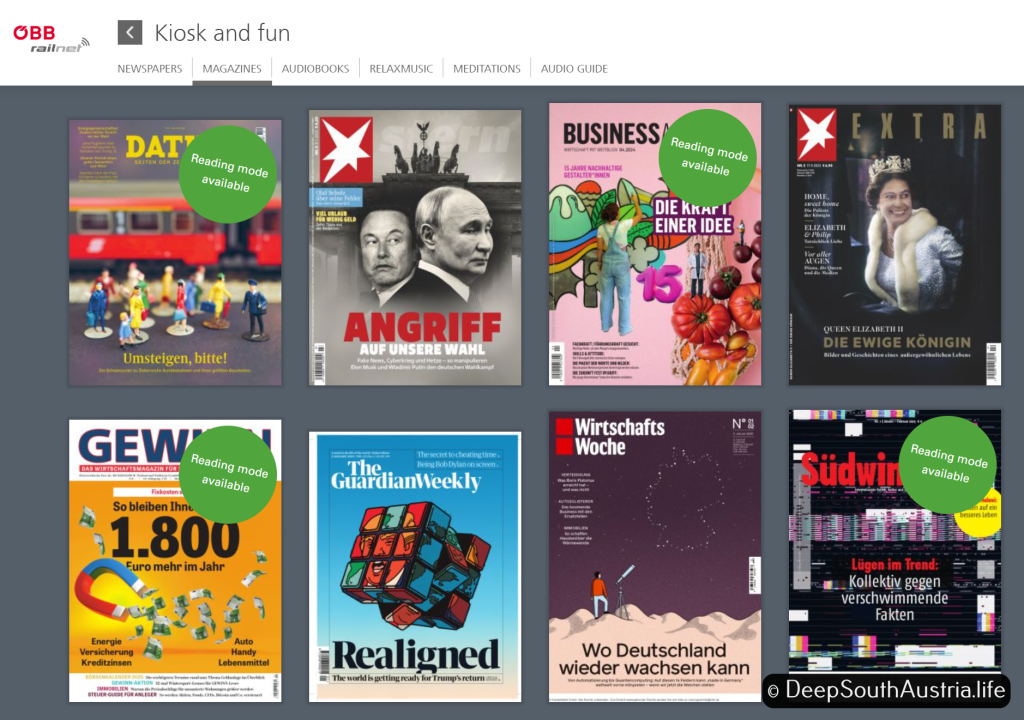 Free magazines on ÖBB RailJet train, Austria