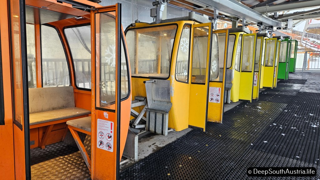 The Tunnelbahn lift at Heiligenblut - an underground train made of connected gondolas