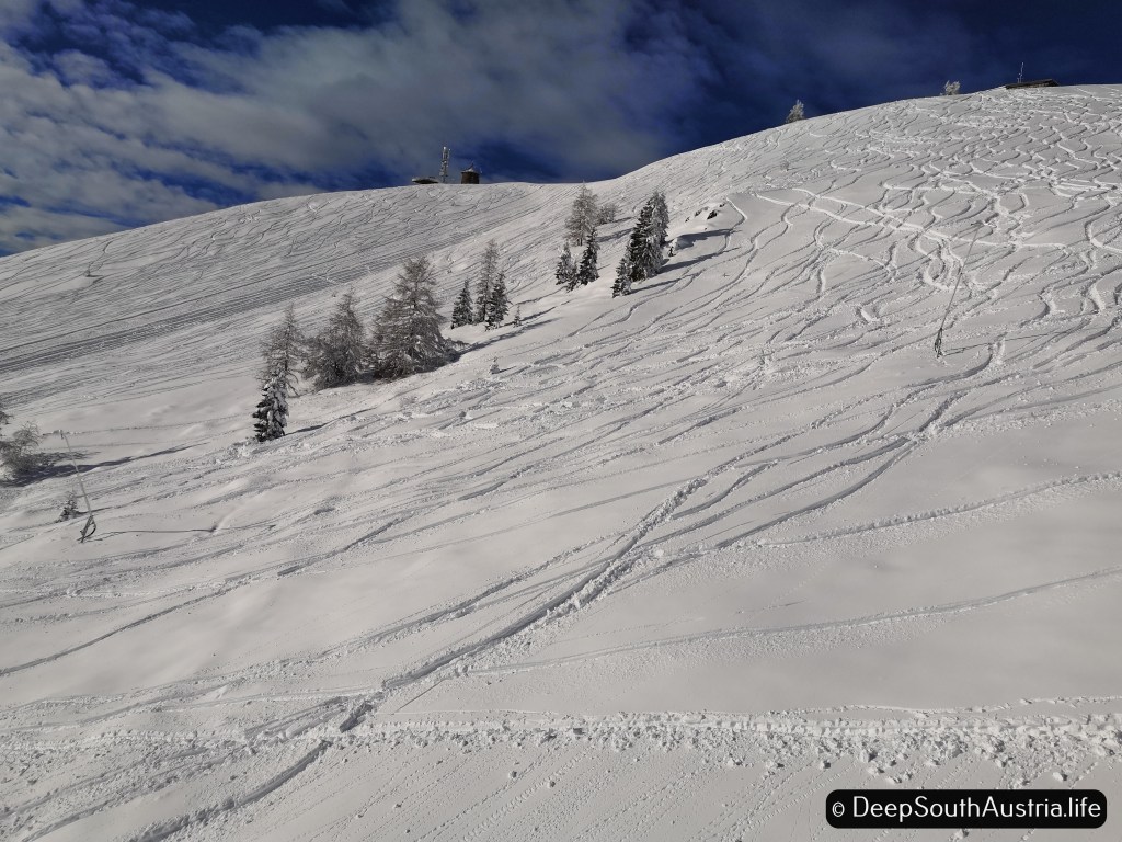 Fresh snow at Gerlitzen ski resort in Carinthia, Austria